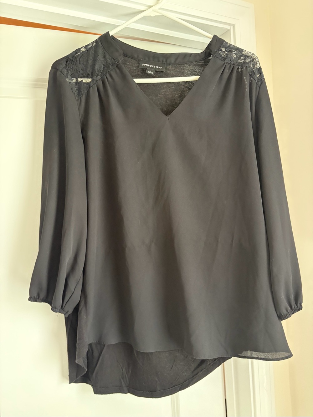 Portmans Black V-Neck Lace-Shoulder Blouse